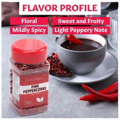 Eastanbul spooned pink peppercorns on wood showing easy portioning