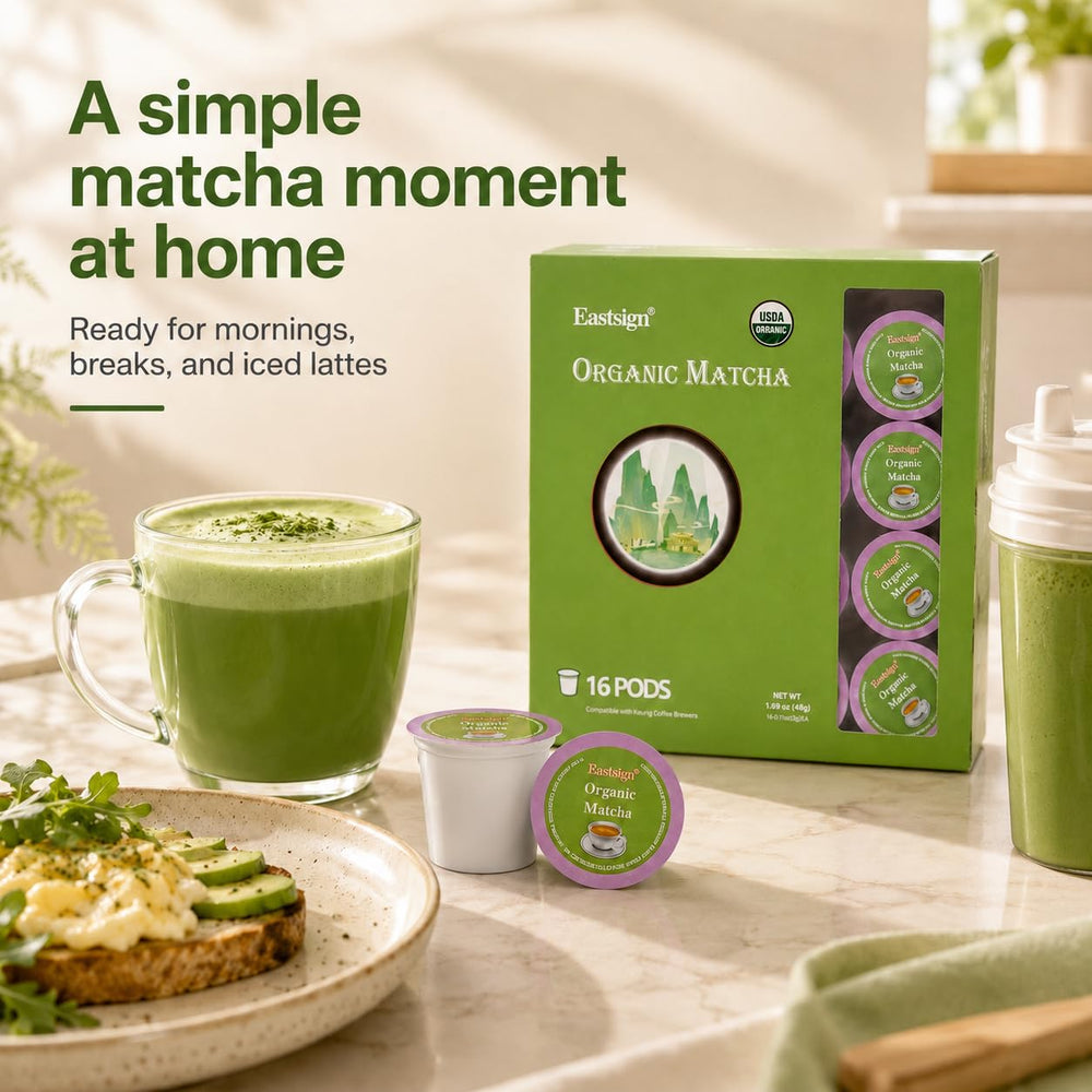 Eastsign matcha served in office breakroom demonstrating quick office-friendly brewing