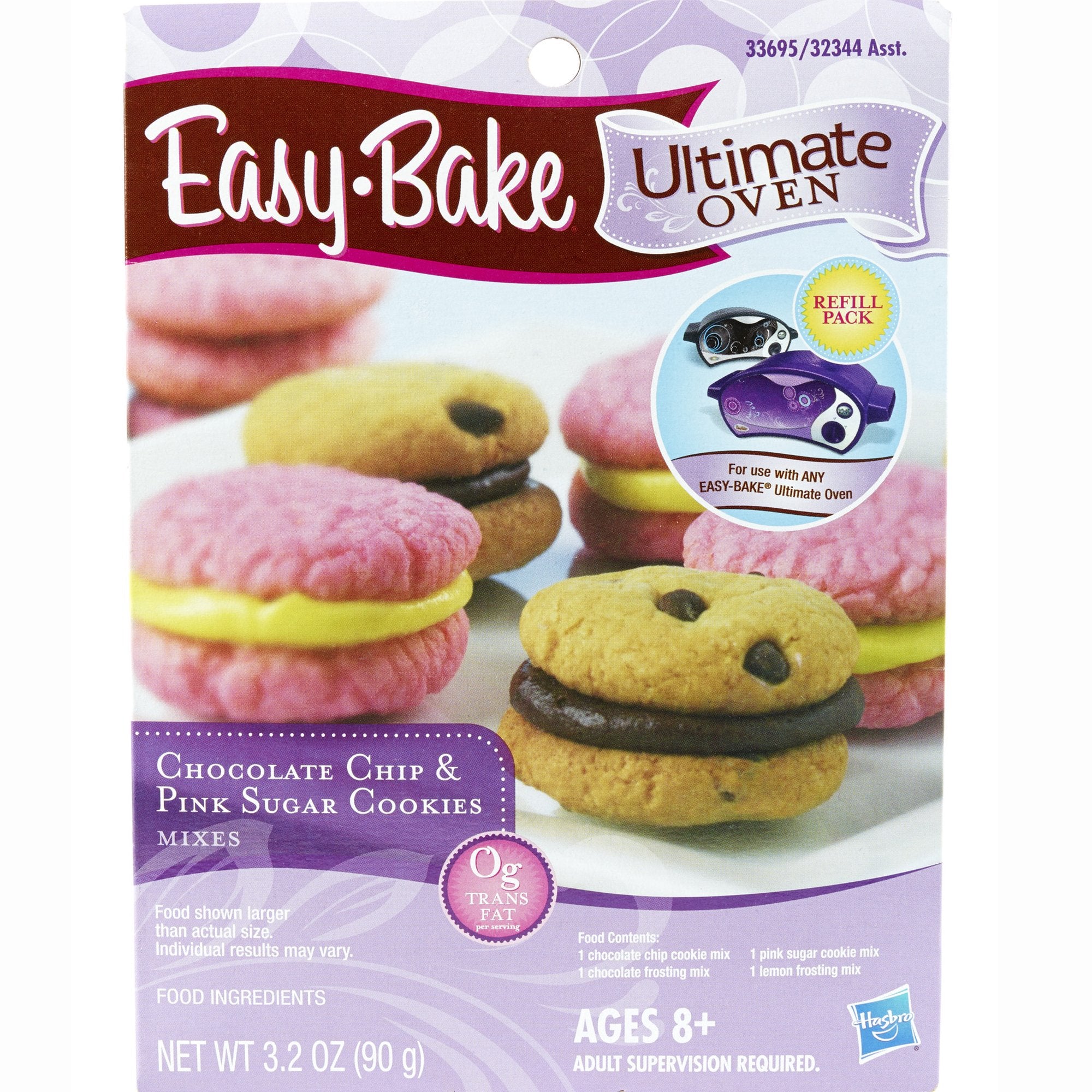 Easy Bake front pack showing cookie refill designs and easy prep benefit