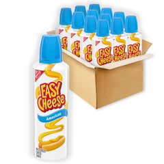 EASY CHEESE front packaging showing 12 cans and brand convenience