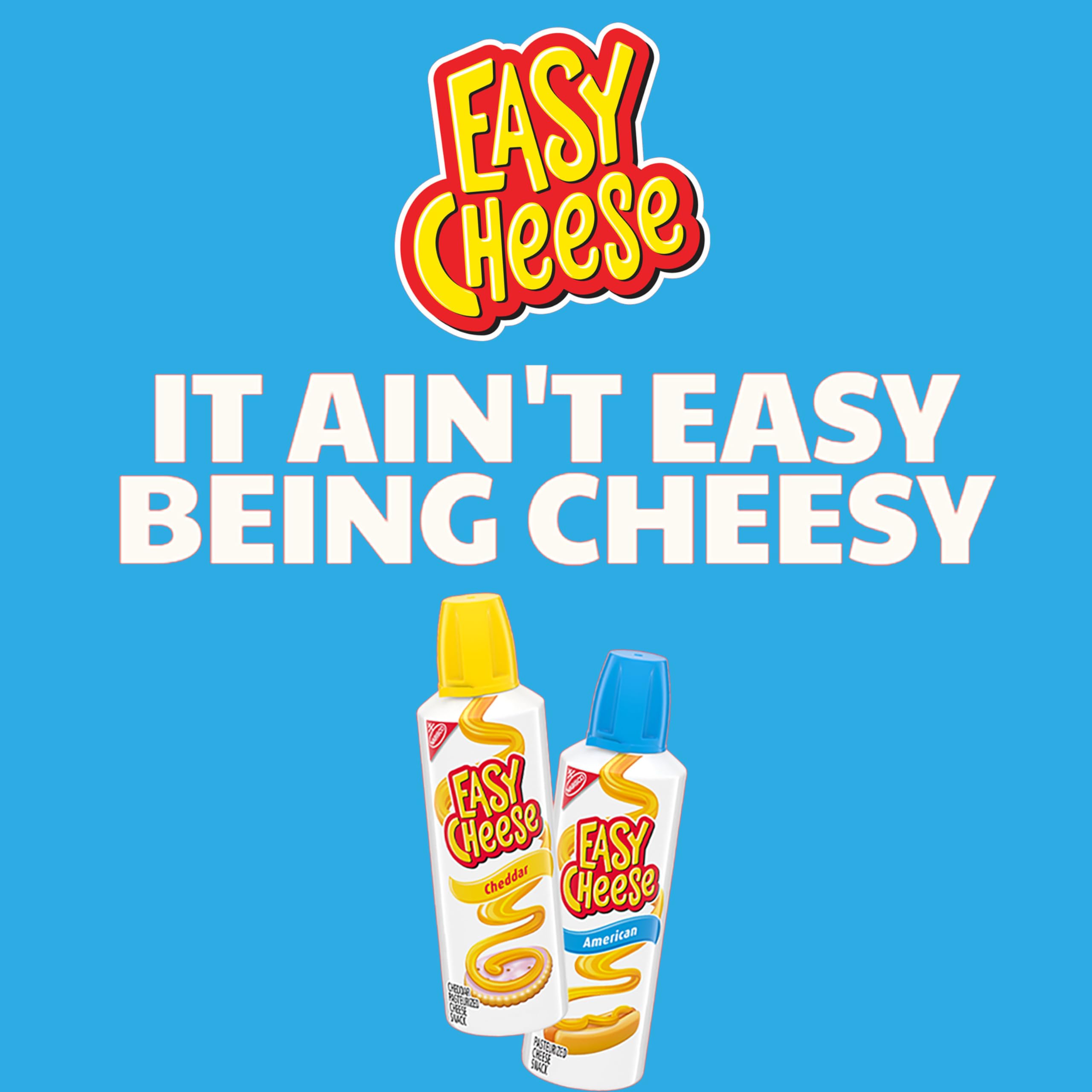 EASY CHEESE spraying cheese onto cracker for fast snack preparation