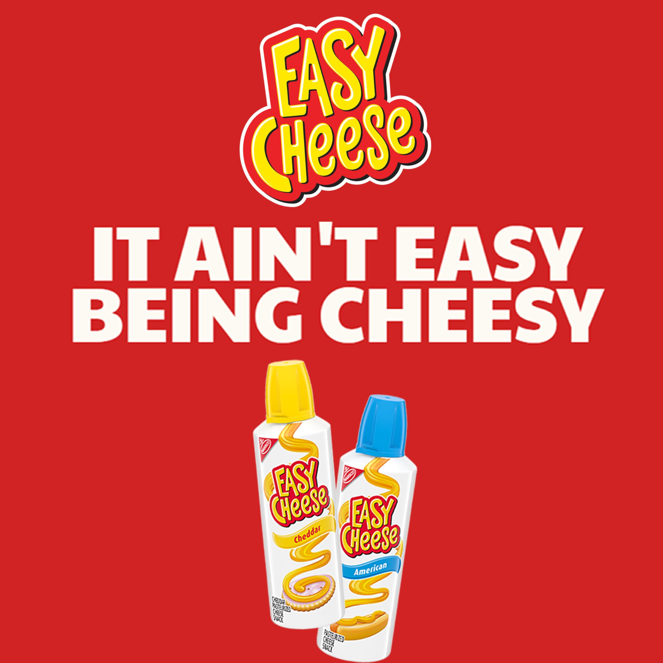 EASY CHEESE sprayed onto a cracker showing quick snack preparation and fun textures