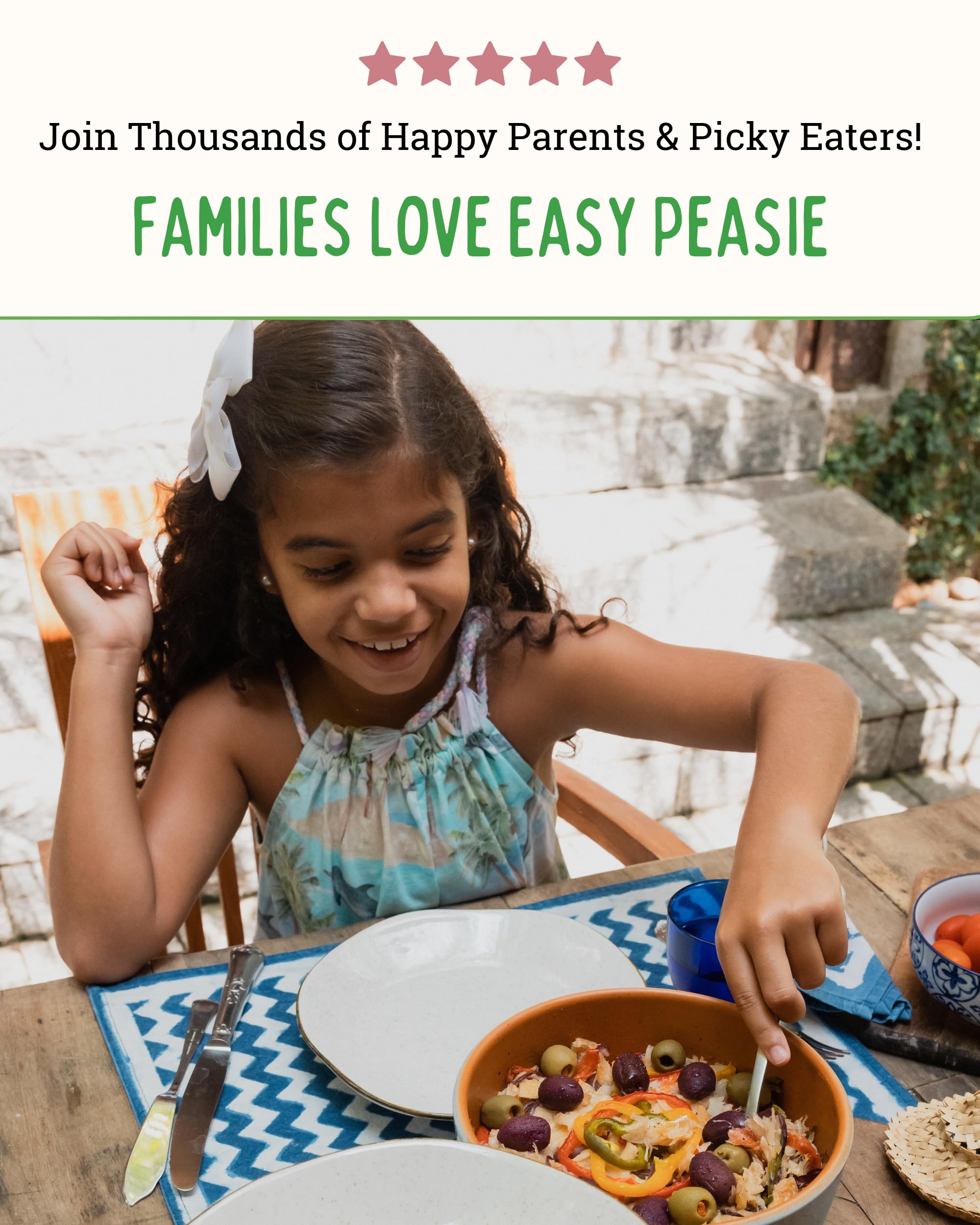 EasyPeasie label and ingredient list showing 100% vegetable transparency