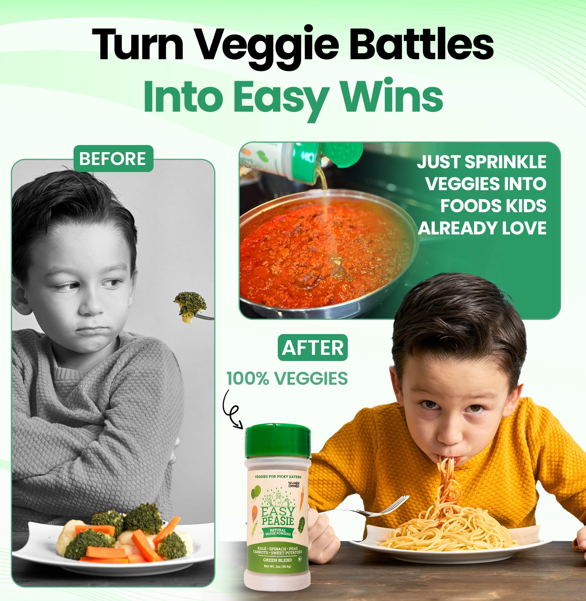 EasyPeasie open jar Original powder revealing fine vegetable texture
