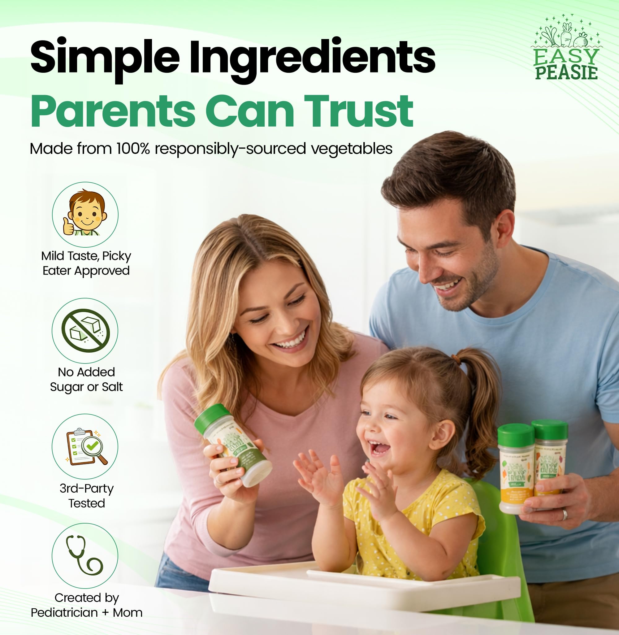EasyPeasie Red powder sprinkled on pasta for hidden veggies