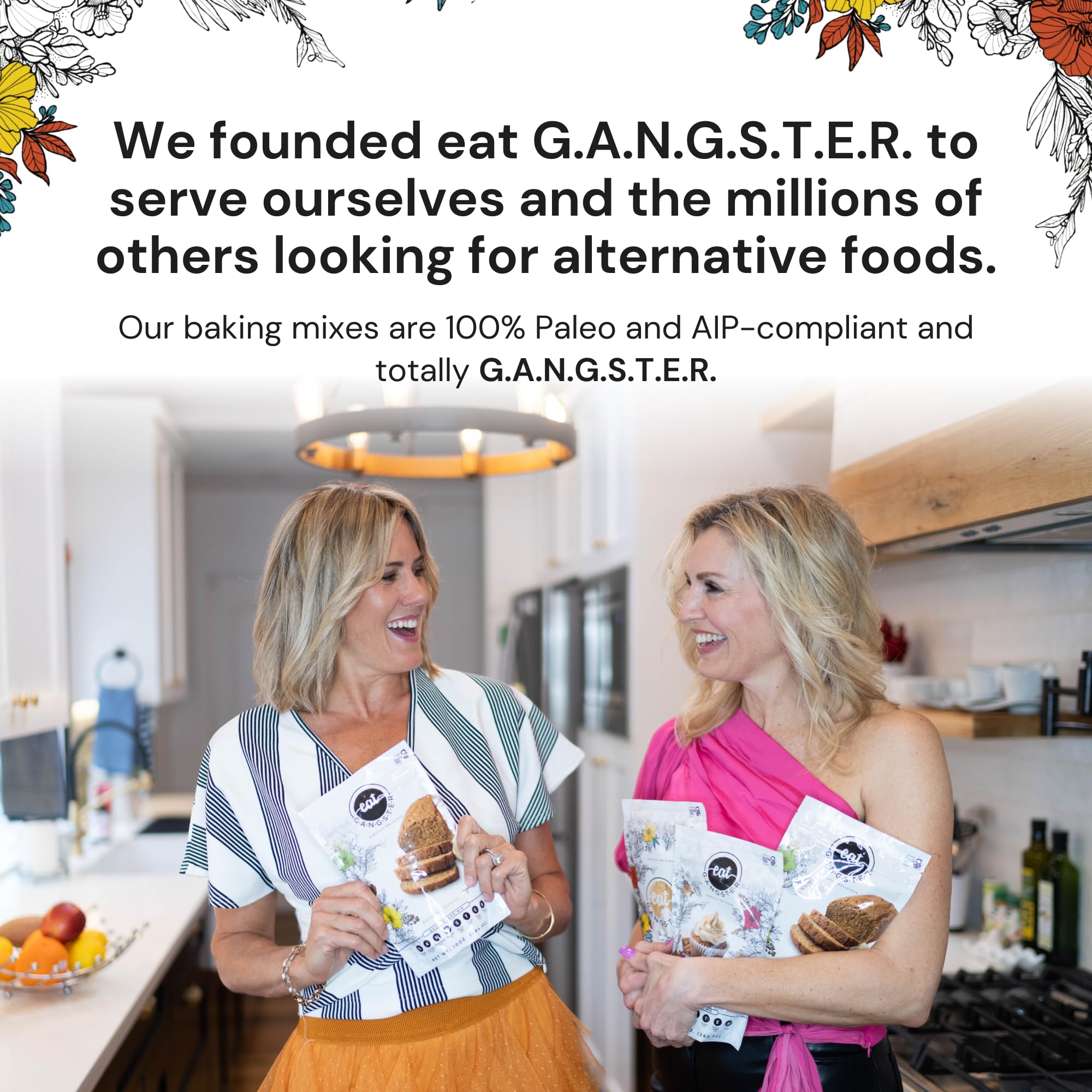 eat G·A·N·G·S·T·E·R. packaging beside measuring scale highlighting simple, measured baking