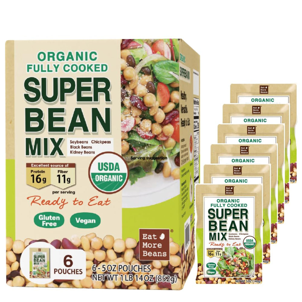 Eat More Beans front pouch showing organic branding and convenience
