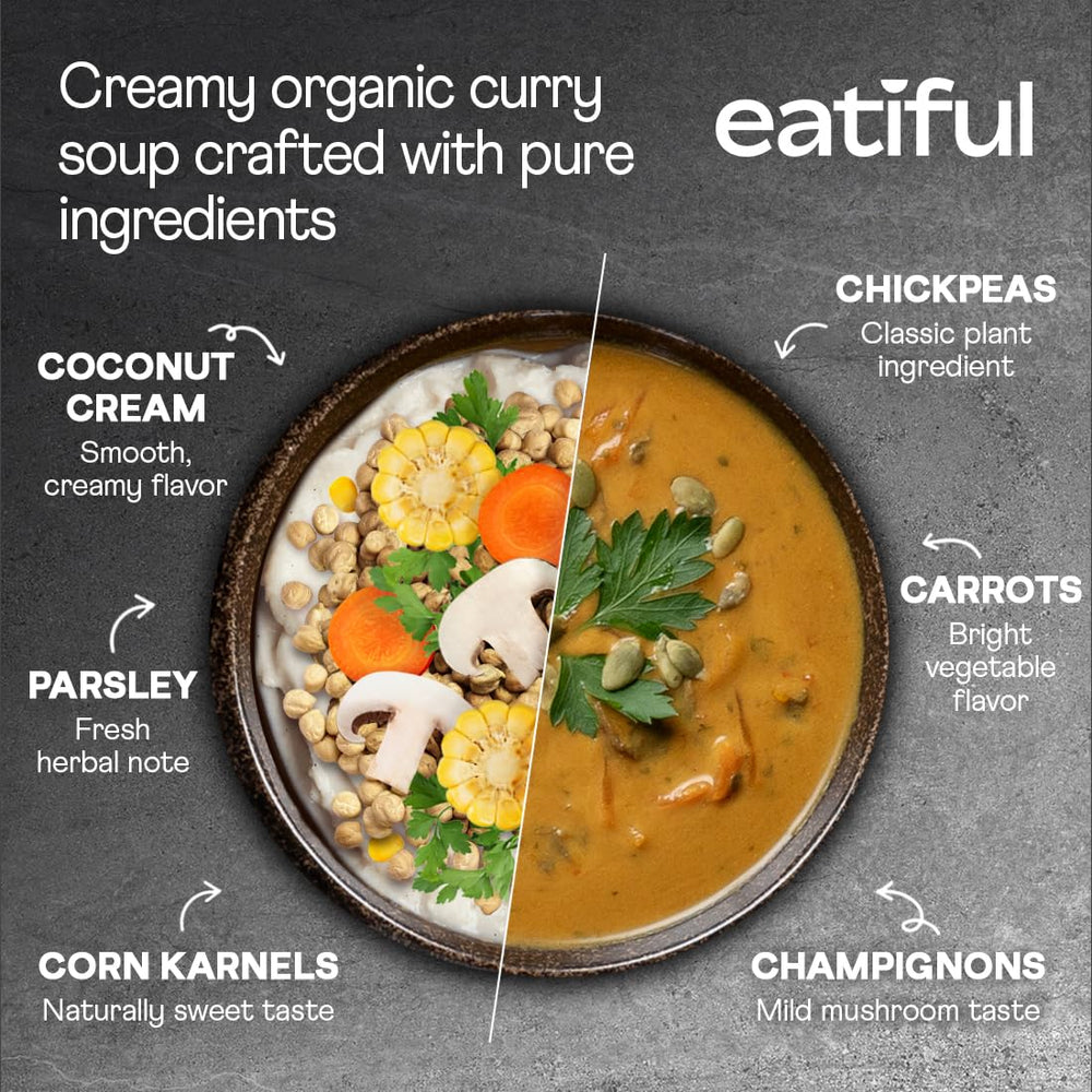 EATIFUL close-up of vegetables and chickpeas highlighting organic ingredients