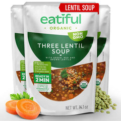 EATIFUL front packaging showing organic lentil soup ready-to-eat benefits convenience