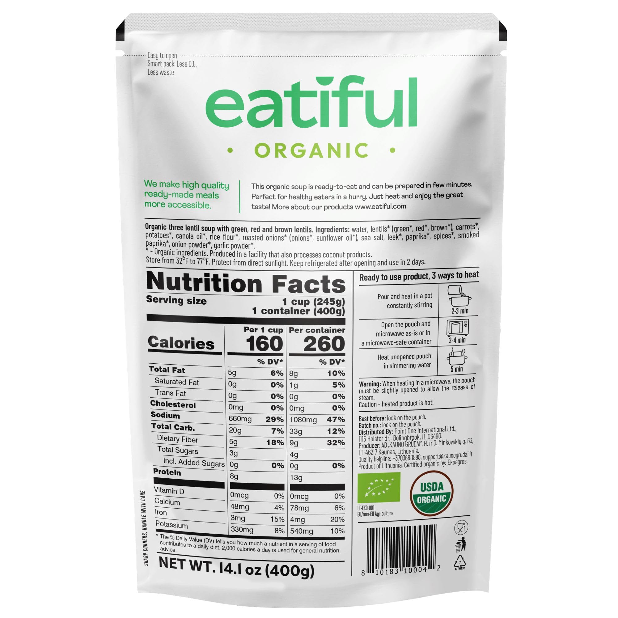 EATIFUL five pouches stacked in kitchen conveying pantry convenience