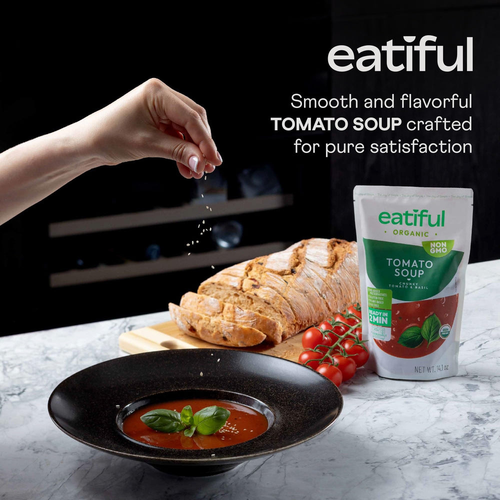 EATIFUL pouch close-up label listing organic ingredients and certifications