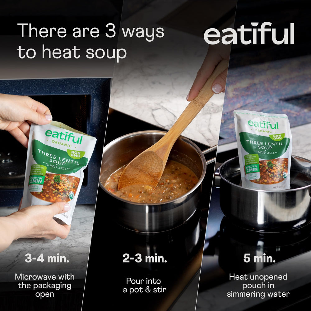 EATIFUL soup beside crusty bread illustrating satisfying serving idea
