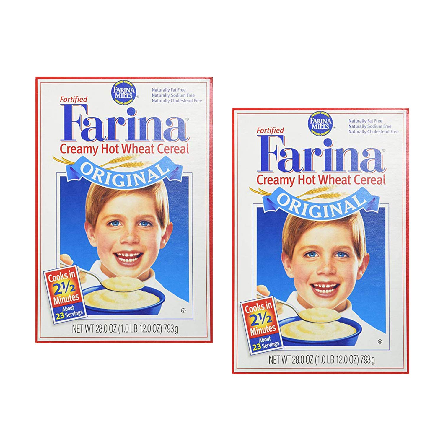ebaney front packaging of fortified farina two 28 oz boxes showing brand and value