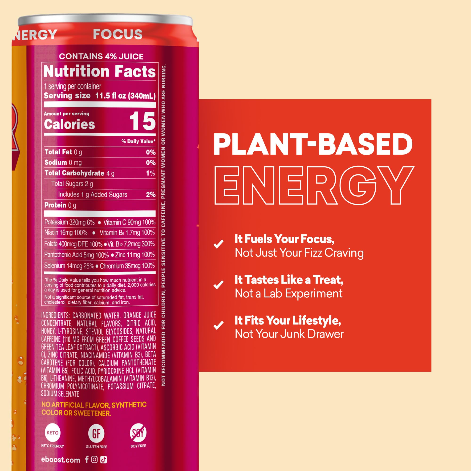 EBOOST side label close-up highlighting ingredients and vitamins