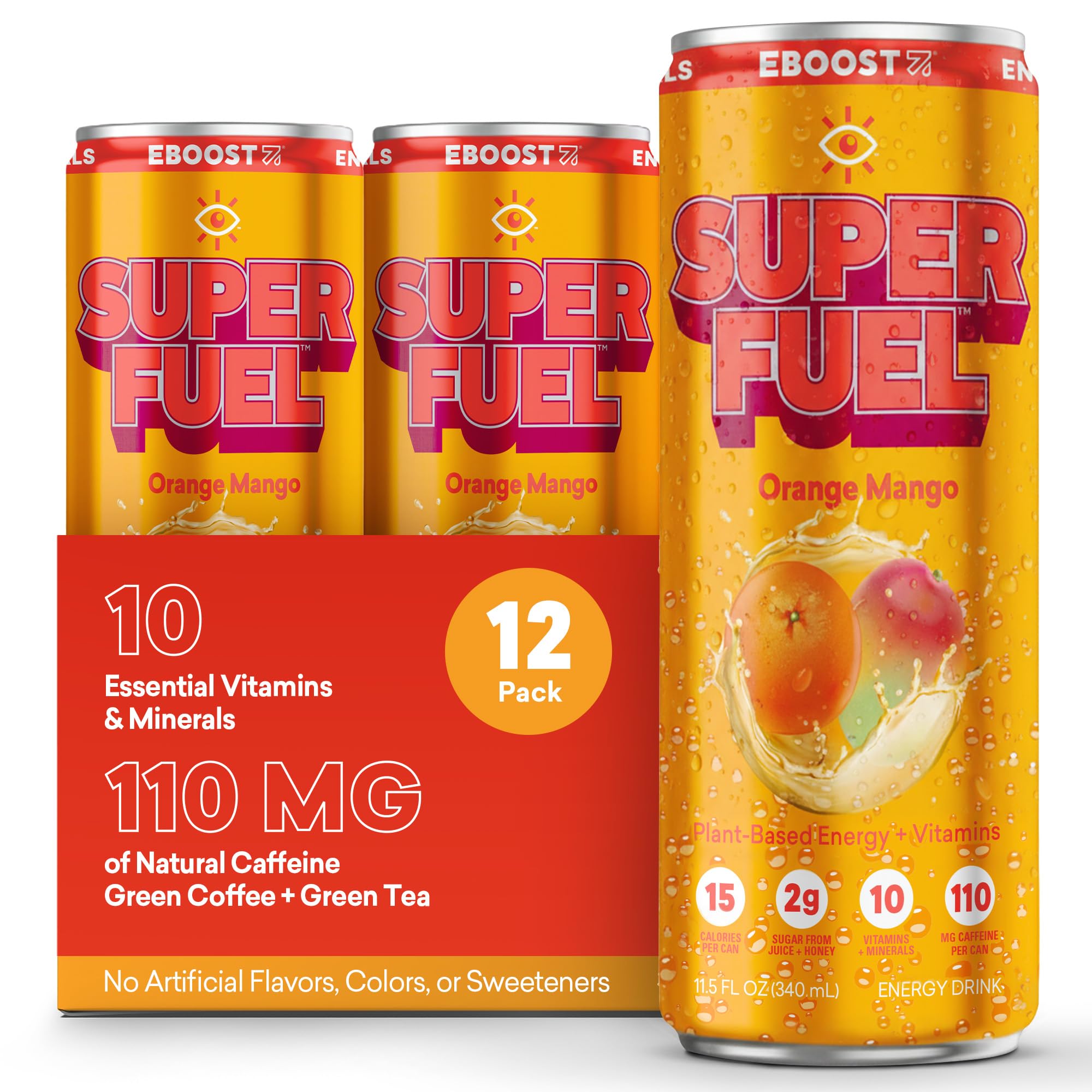 EBOOST front can showing orange mango label and benefits