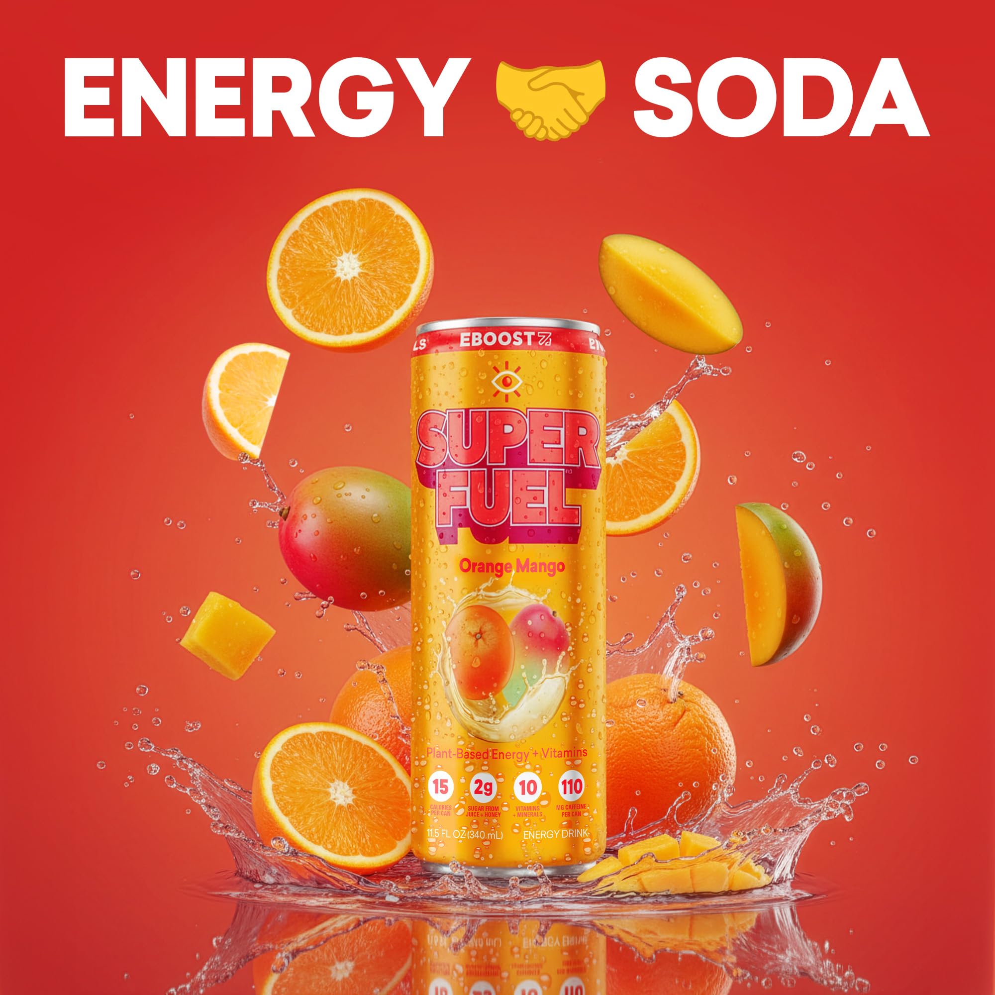 EBOOST open can pouring into glass illustrating clean energy refreshment