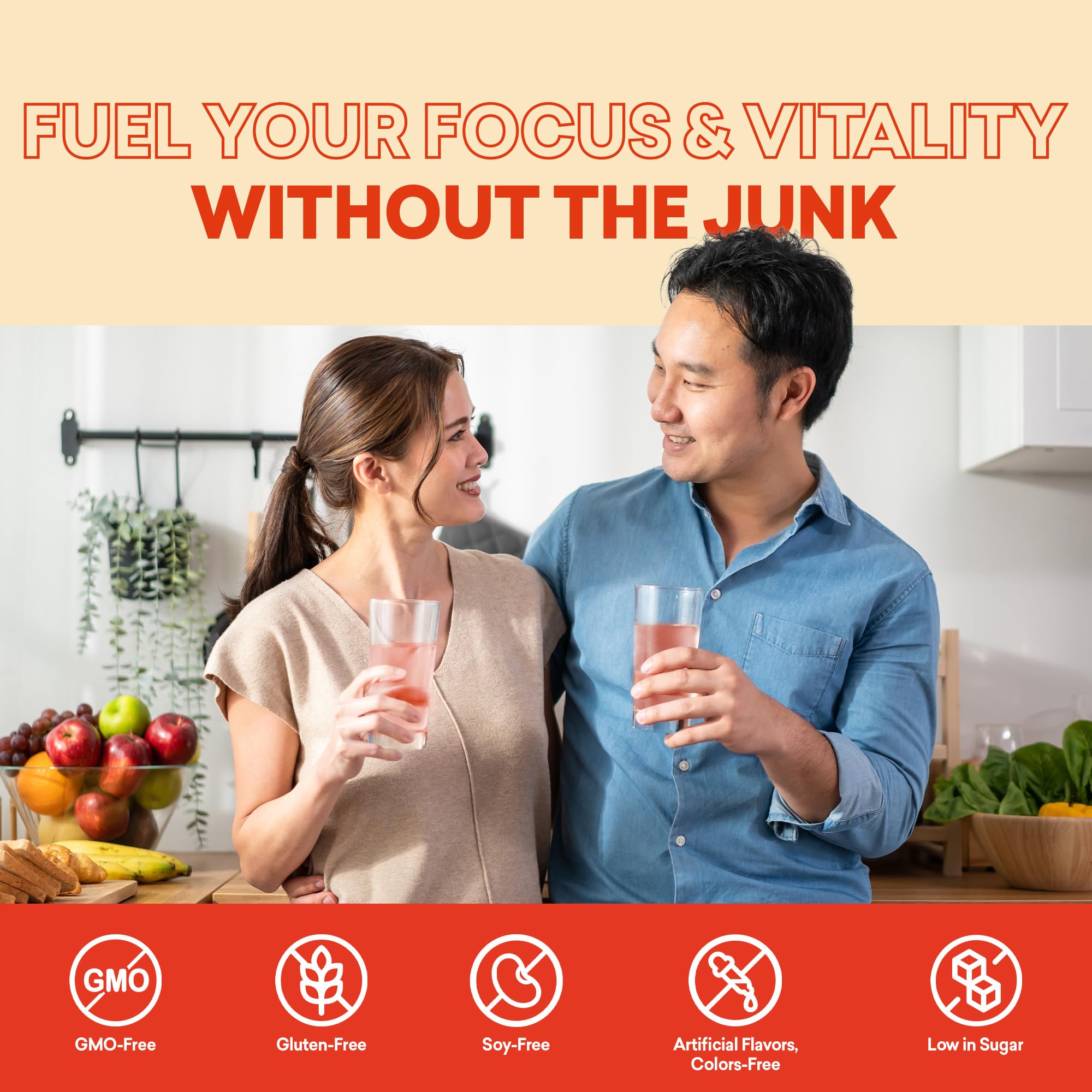 EBOOST can beside fresh orange and mango showing natural flavor