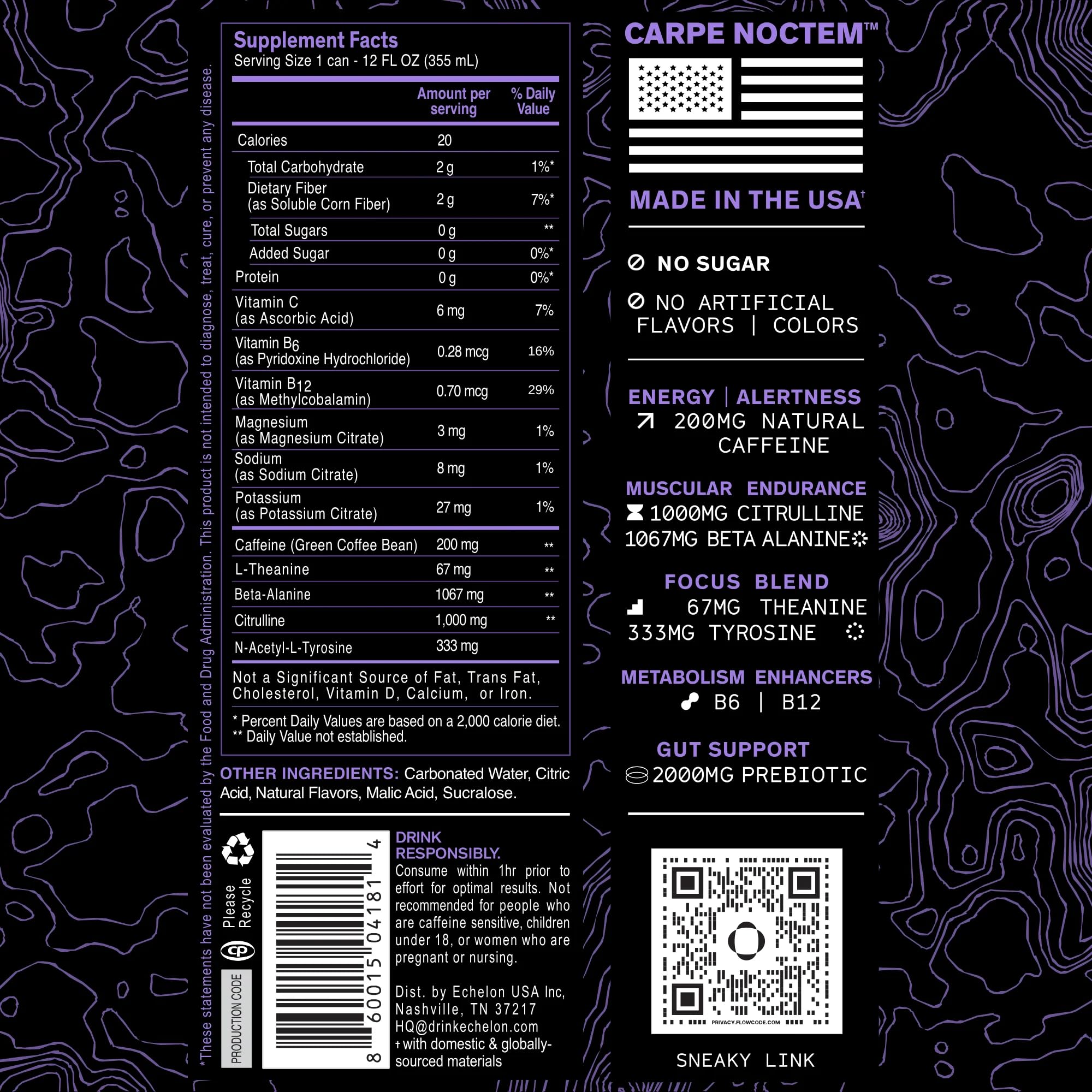 Echelon close-up label focusing on ingredients and clean formulation