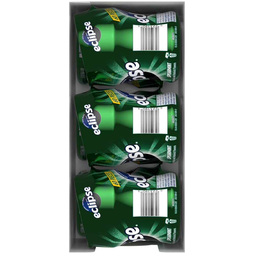 eclipse open bottle top view showing many spearmint pieces and freshness