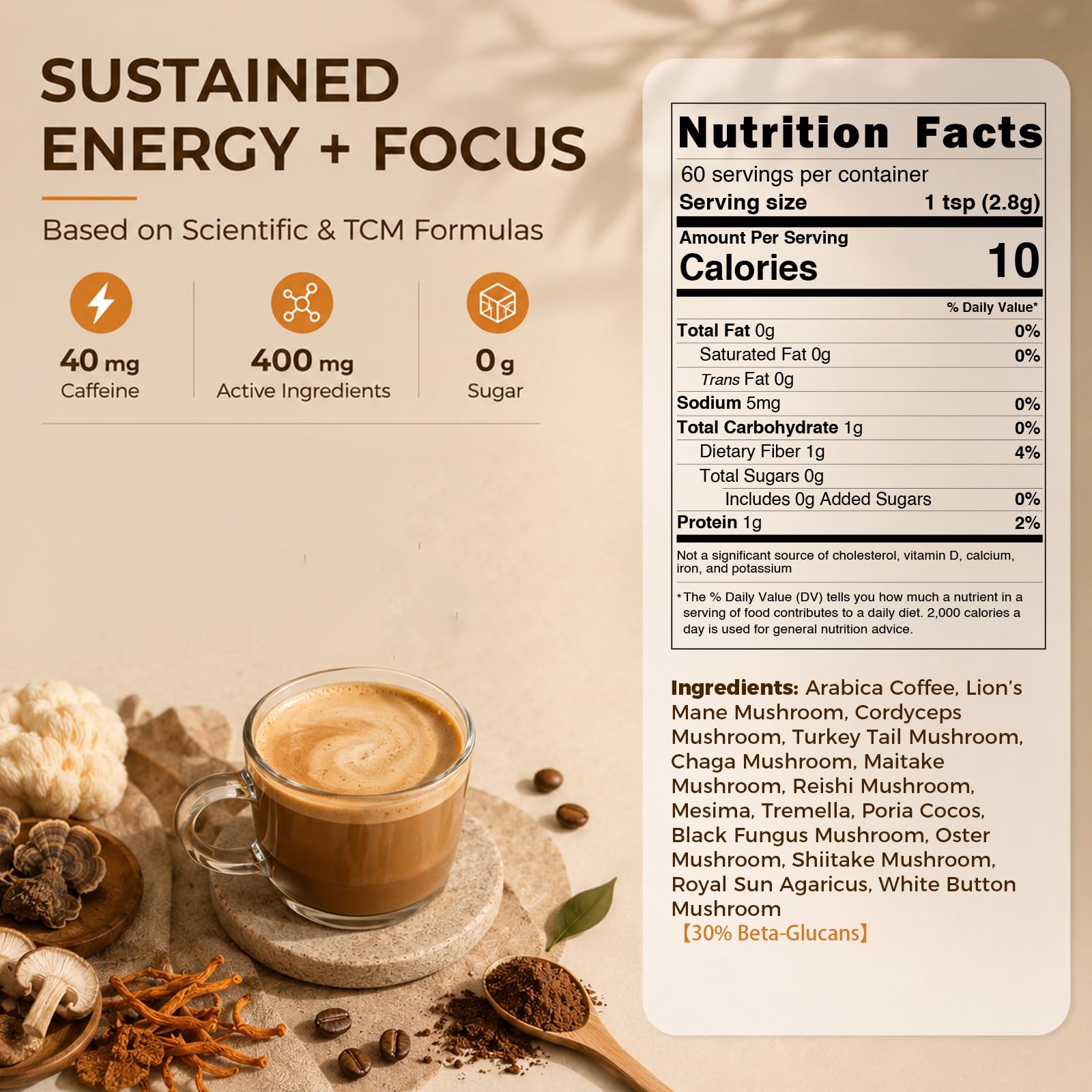 ECO-TASTE label close-up displaying mushroom list and quality statements