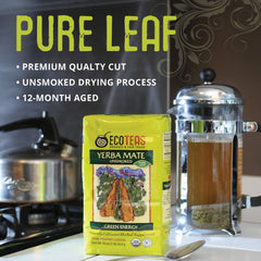 ECOTEAS open bag with spoonful of mate showing easy portioning