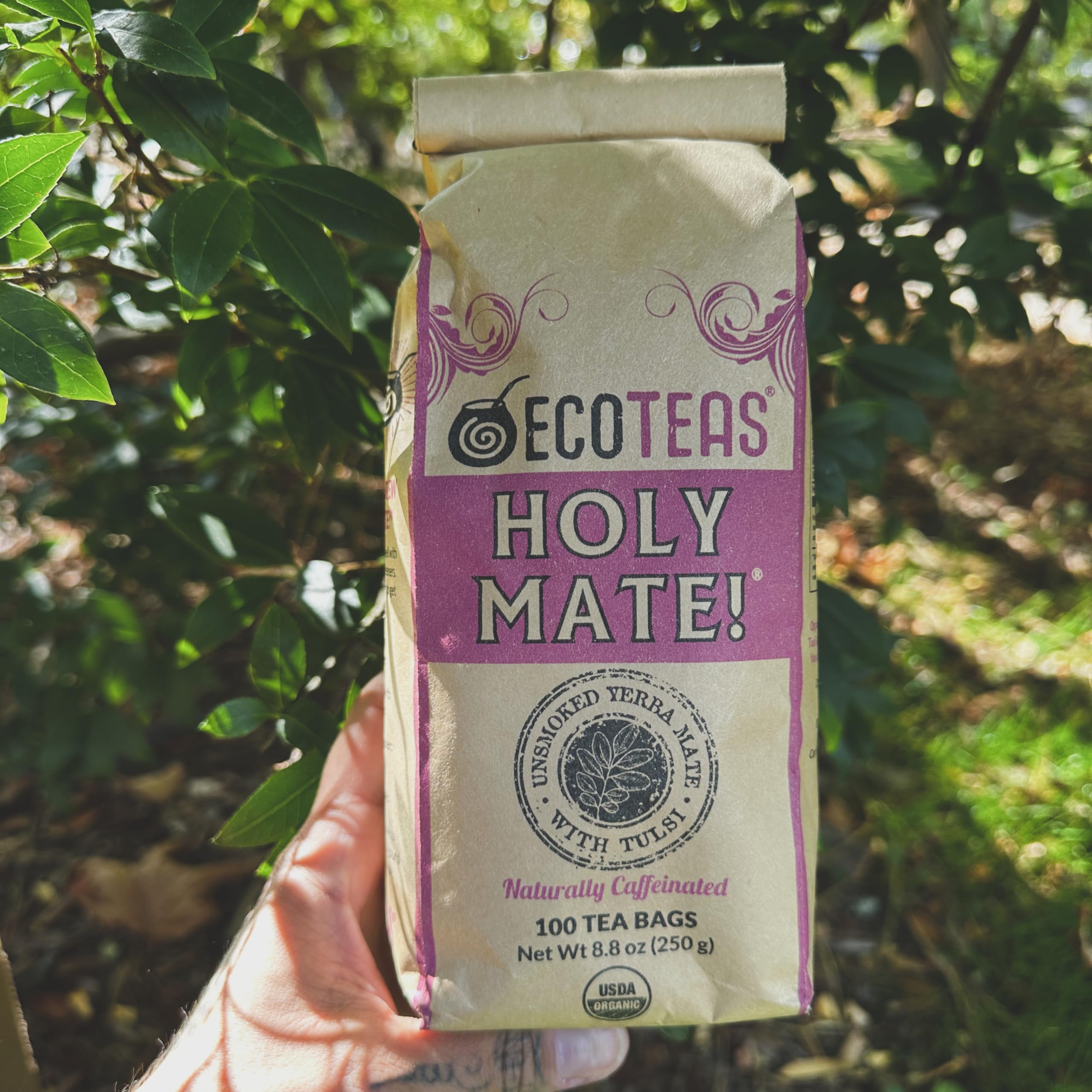 ECOTEAS label with organic and Fair Trade certifications visible