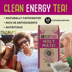 ECOTEAS steeped cup releasing herbal aroma for smooth energy