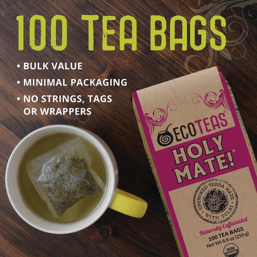 ECOTEAS close-up of an unwrapped tea bag highlighting convenience