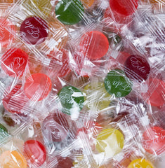 Eda's Sugarfree front packaging showing 5 lb bag and mixed fruit flavors, convenient bulk supply