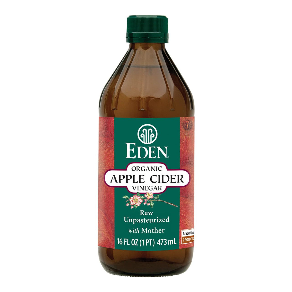Eden Organic Apple Cider Vinegar front label showing brand and size, quality preserved
