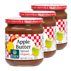 Eden Foods jar front view showing organic apple butter and clear labeling benefit
