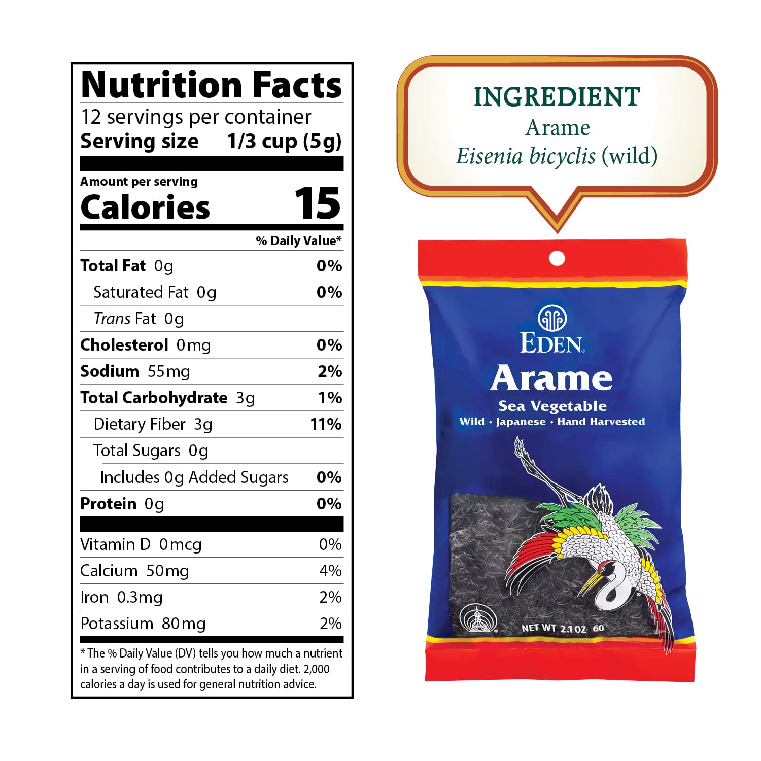 CREATION AND MAINTENANCE OF PURITY IN FOOD eden arame open pouch with chopped dried seaweed ready to use