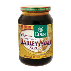 Eden Barley Malt Syrup front jar view showing organic label and natural benefit