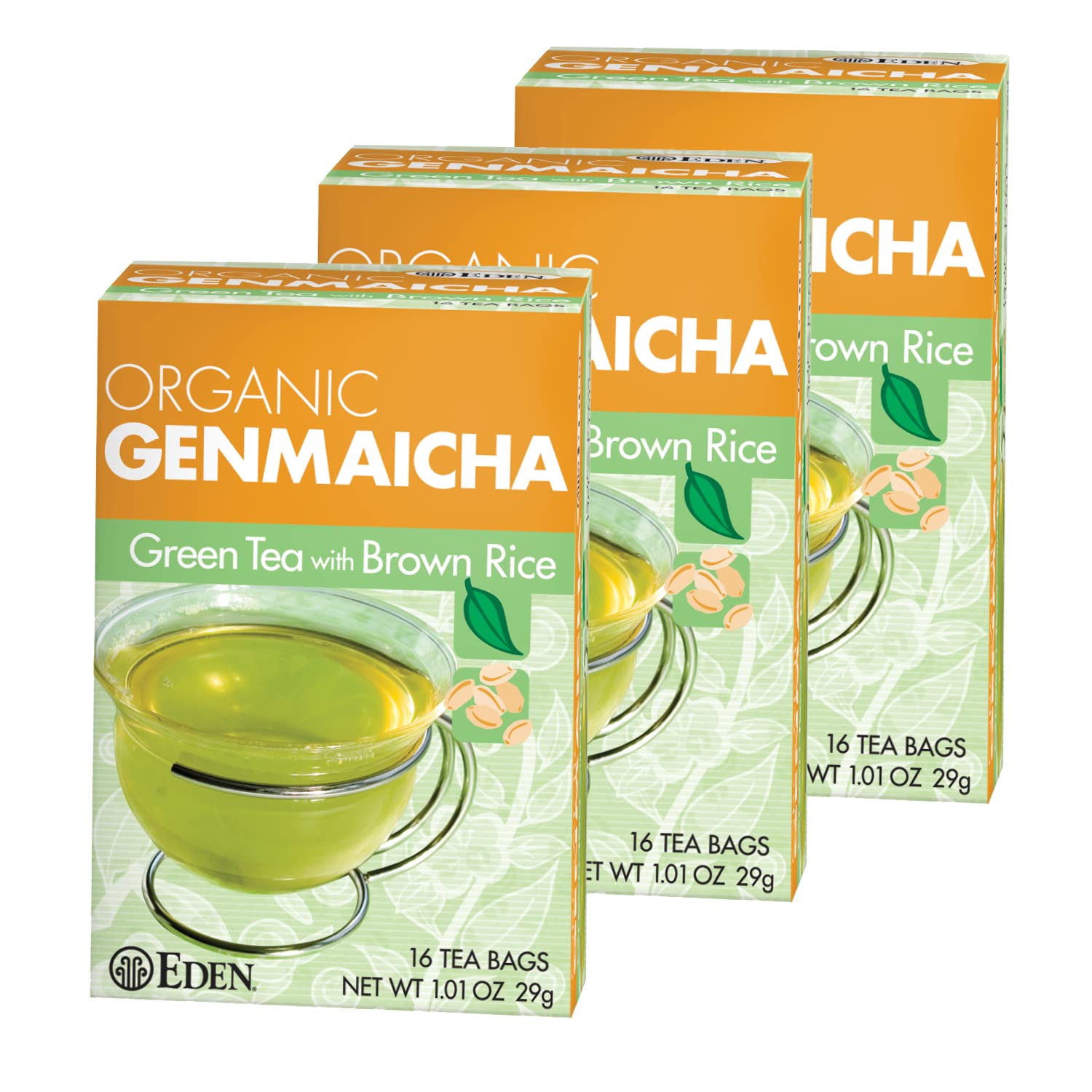 Eden Genmaicha front packaging shows organic label and product benefits