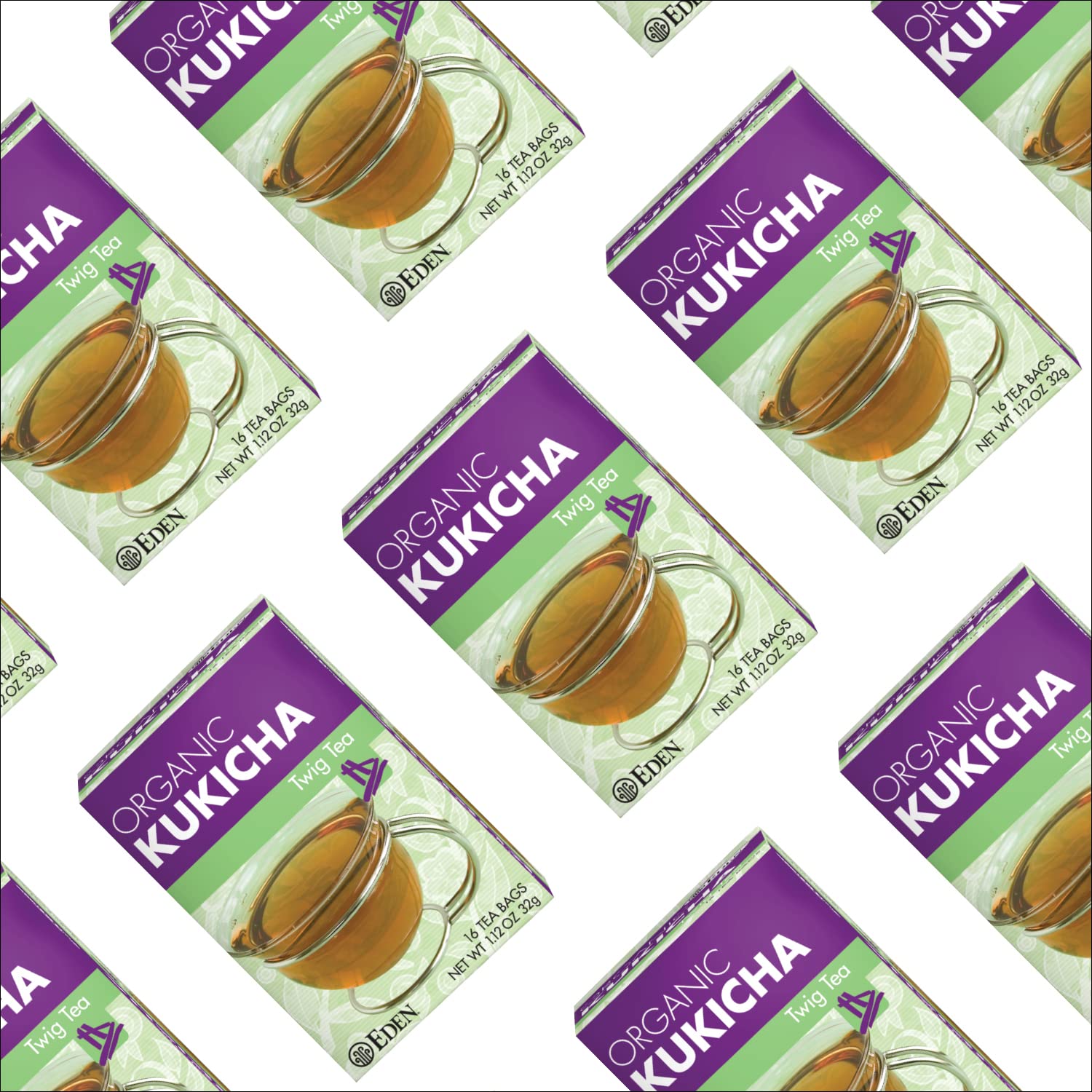 Eden Kukicha box next to a ruler showing size and tea bag quantity