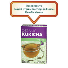 Eden Kukicha close-up unbleached tea bag showing natural material and convenience