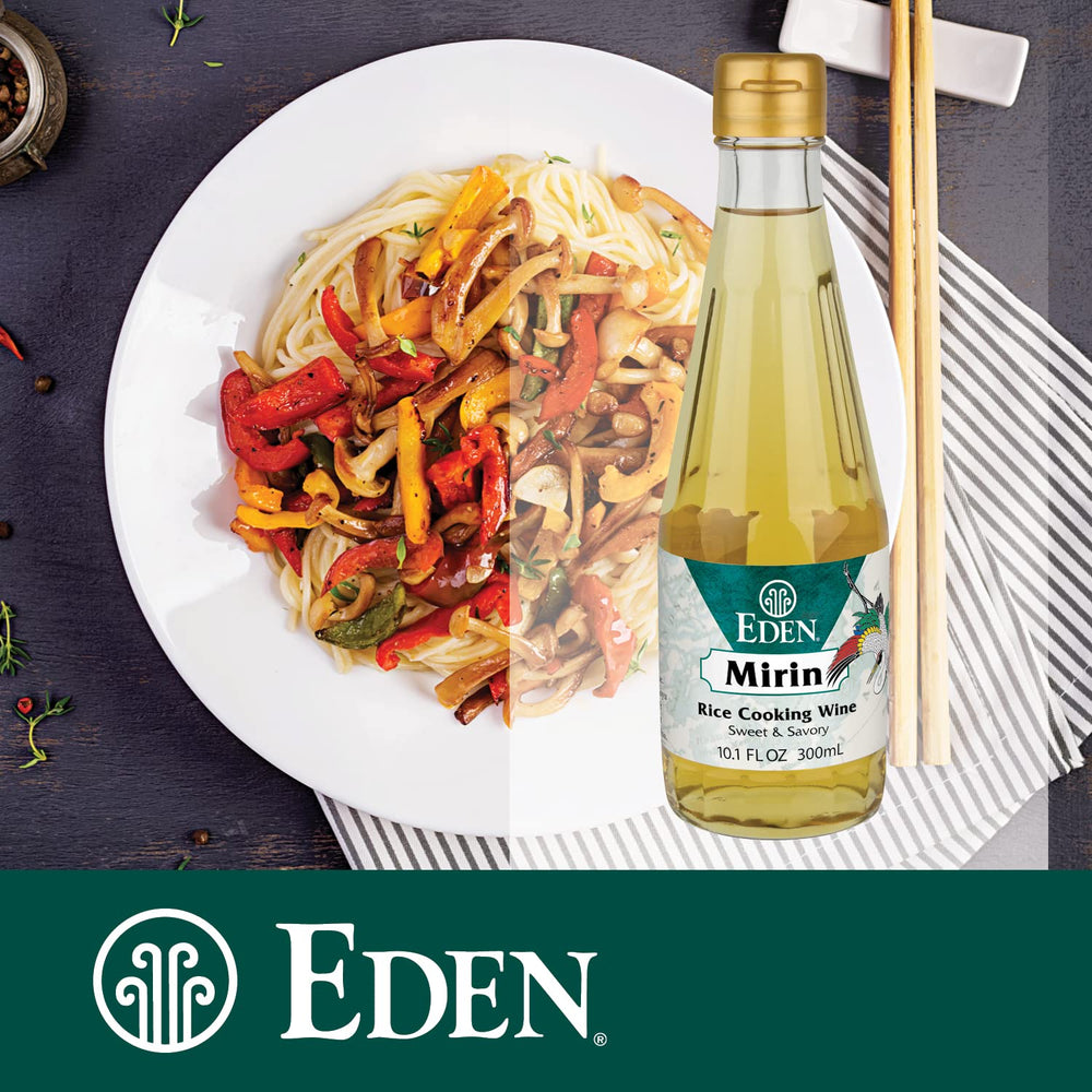 CREATION AND MAINTENANCE OF PURITY IN FOOD Eden Mirin bottle next to measuring cup to show scale