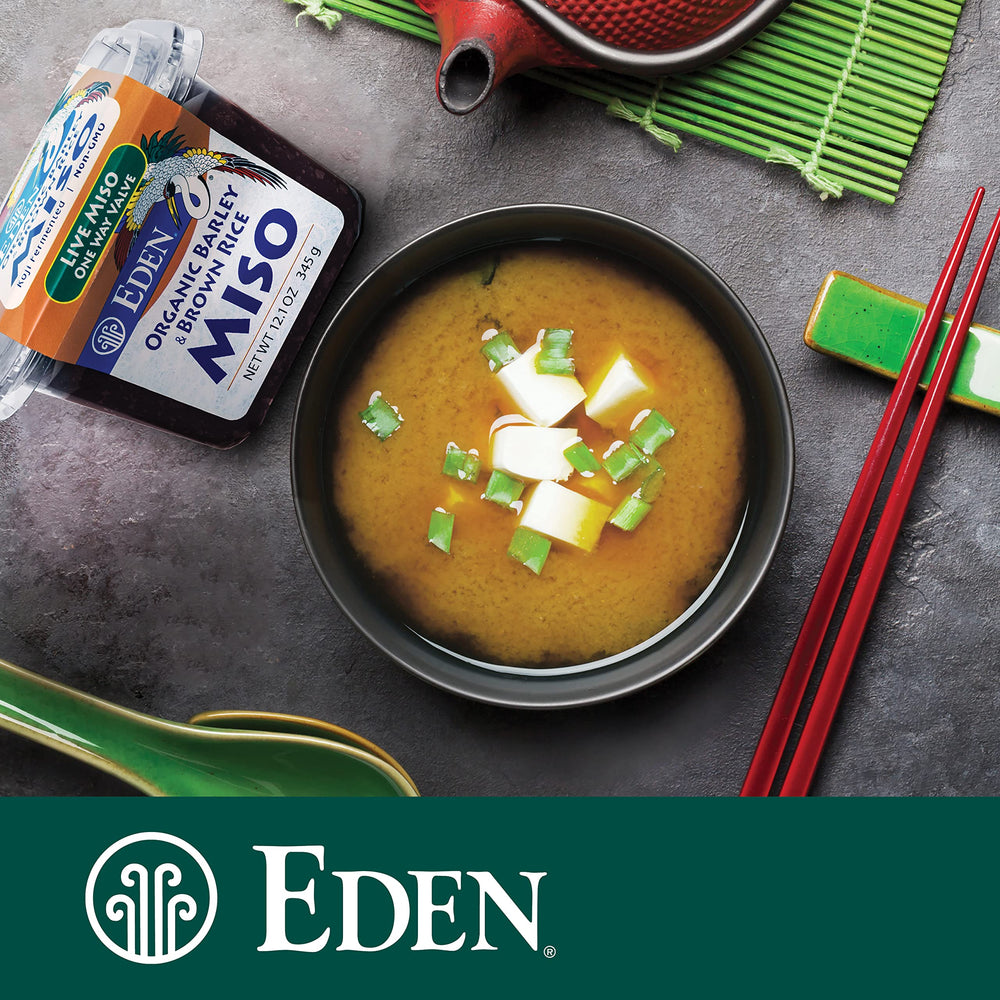 Eden Organic spoonful of miso texture showing creamy body and easy blending