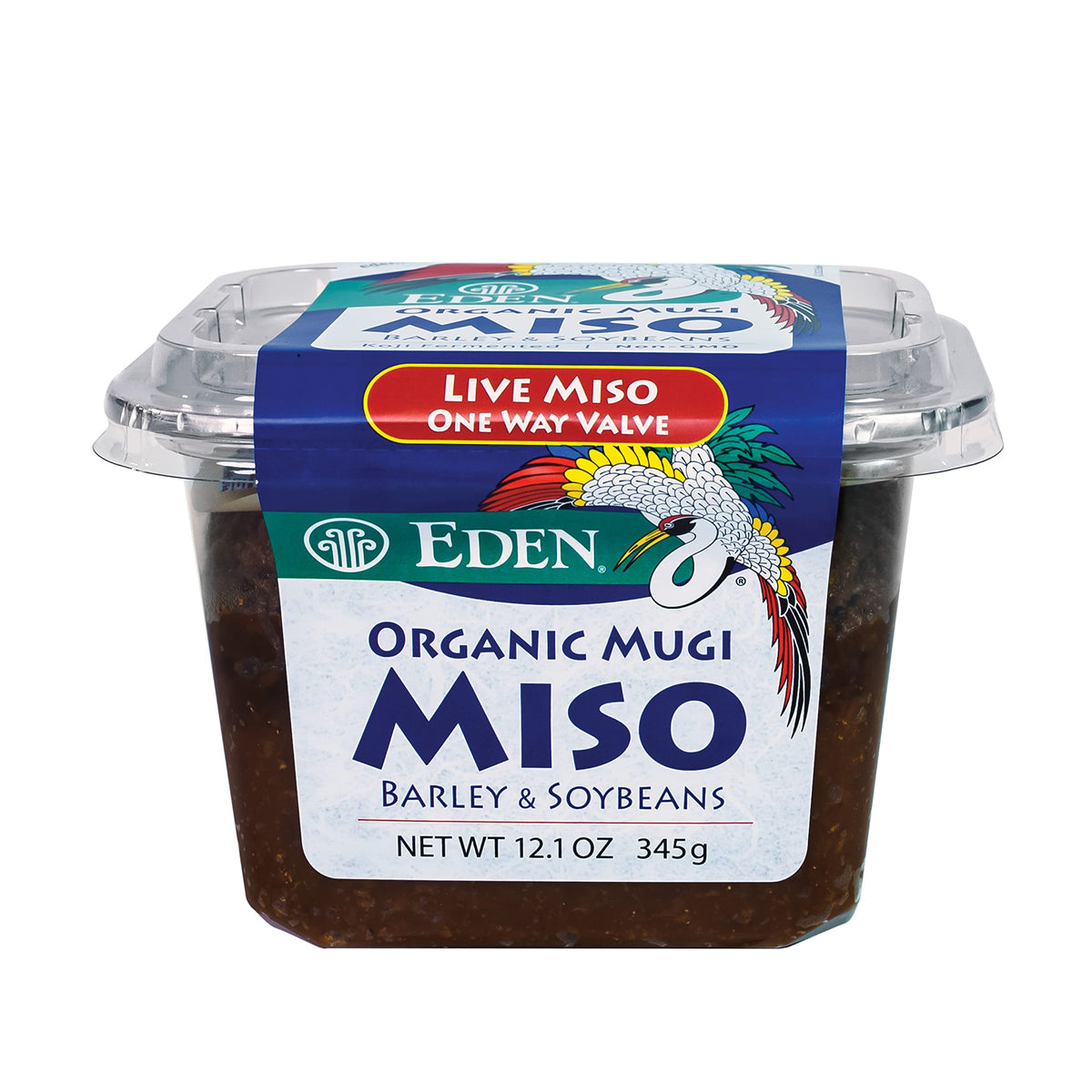 Eden Organic miso front packaging showing organic label and light color benefit