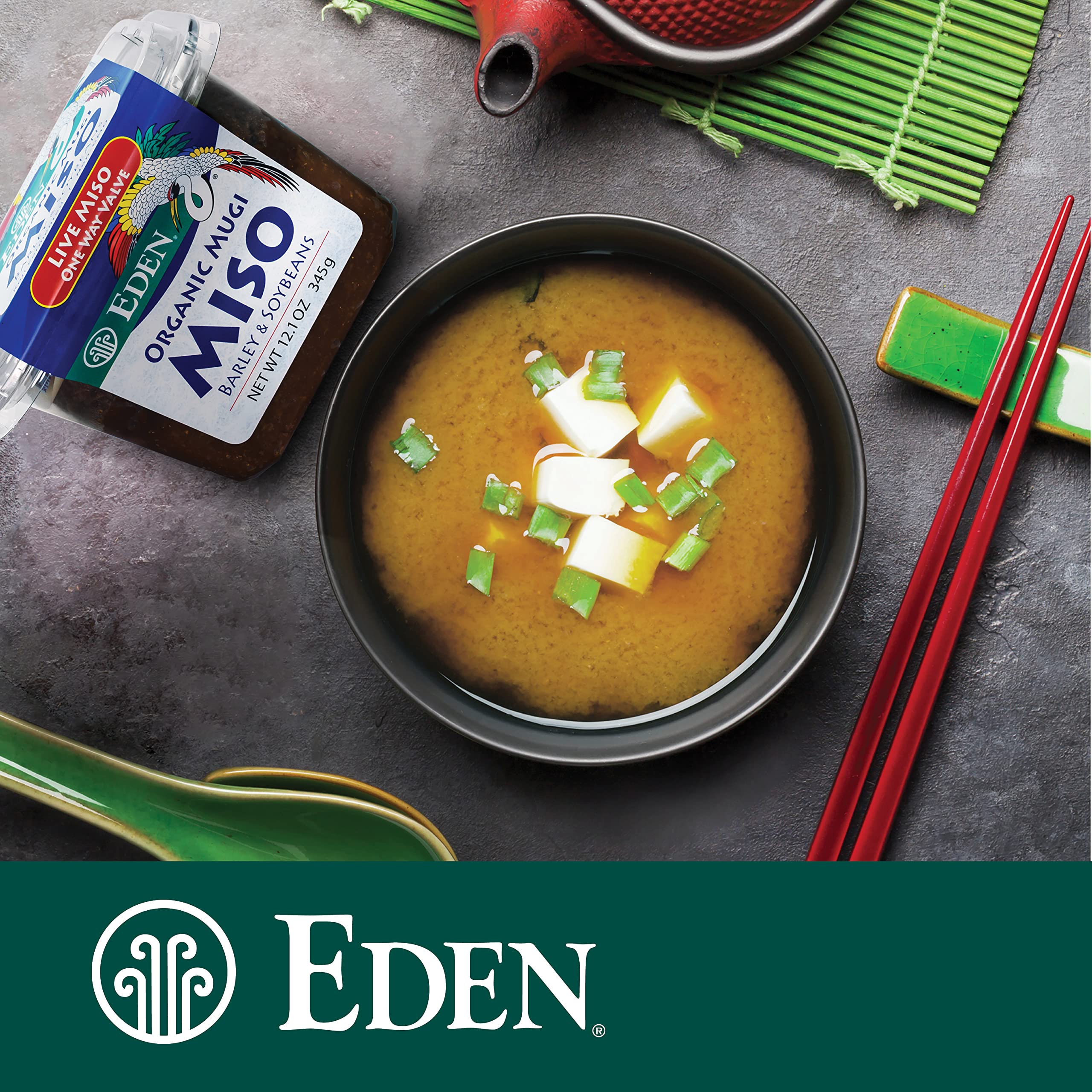 Eden Organic miso dissolved in soup bowl enhancing savory flavor and warmth