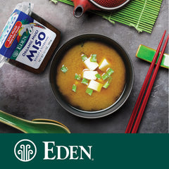 Eden Organic miso dissolved in soup bowl enhancing savory flavor and warmth