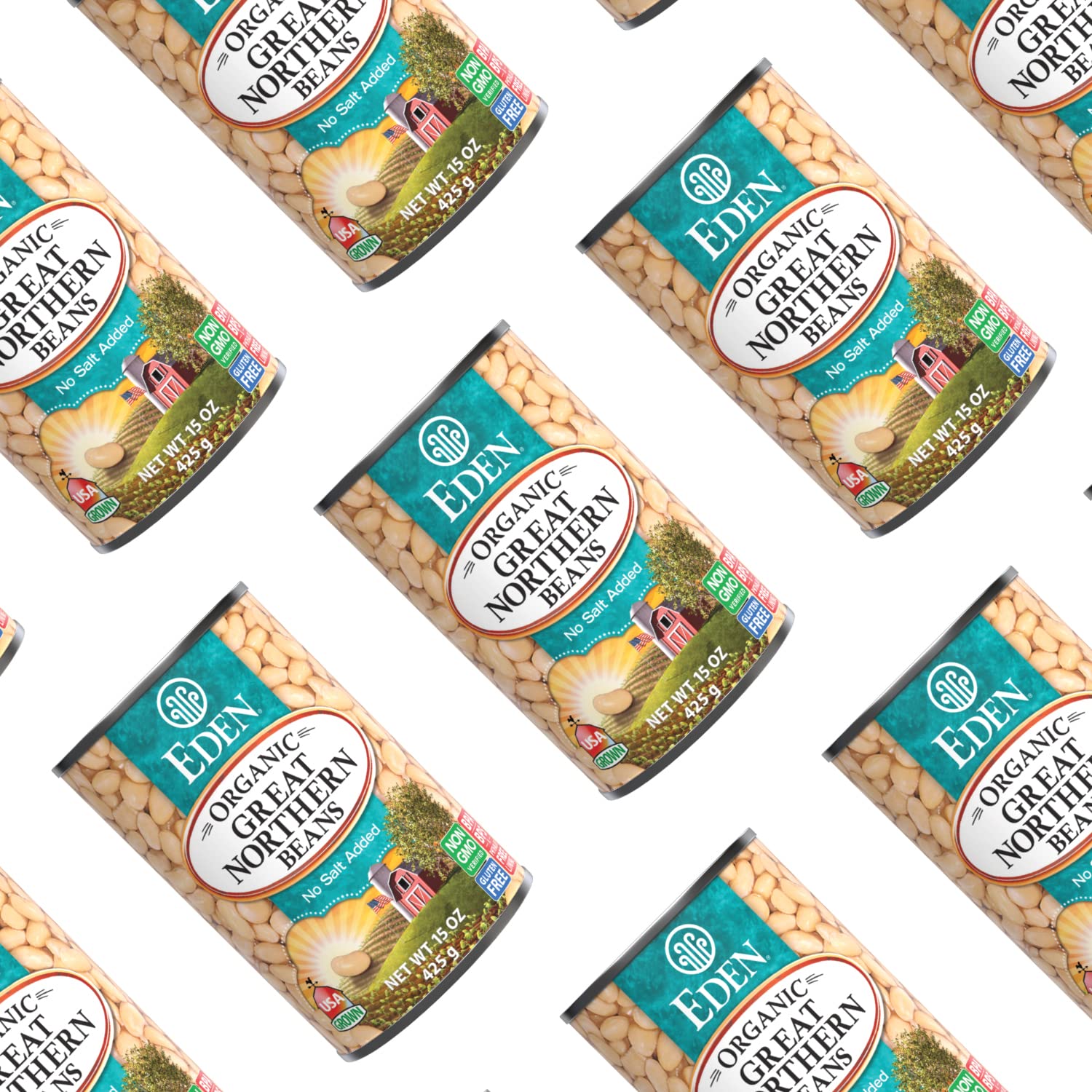 stacked 12-can case of Eden Organic for pantry storage and bulk convenience benefit