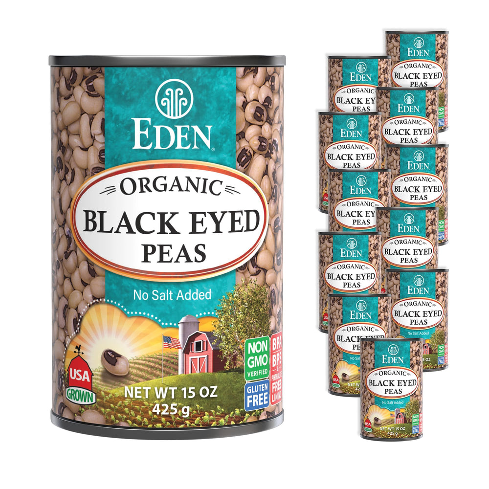 CREATION AND MAINTENANCE OF PURITY IN FOOD front packaging showing Eden Organic black eyed peas and no salt added