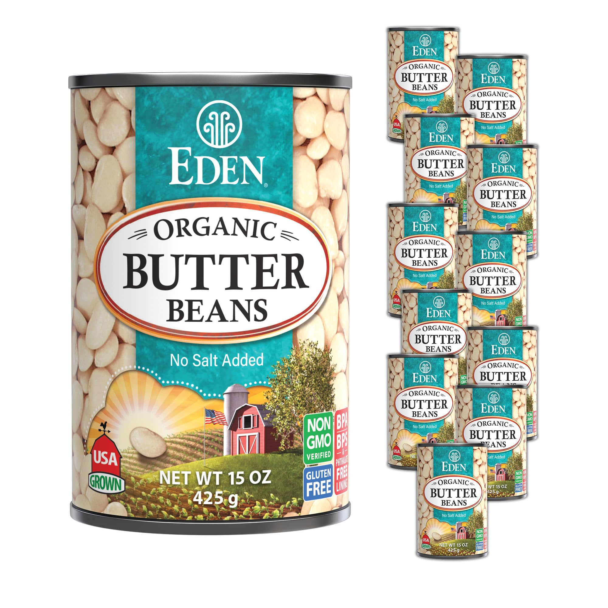Eden Organic front can view showing brand and no salt added benefit