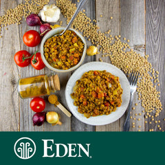 Eden Organic lentils being poured into a bowl demonstrating quick prep and serving