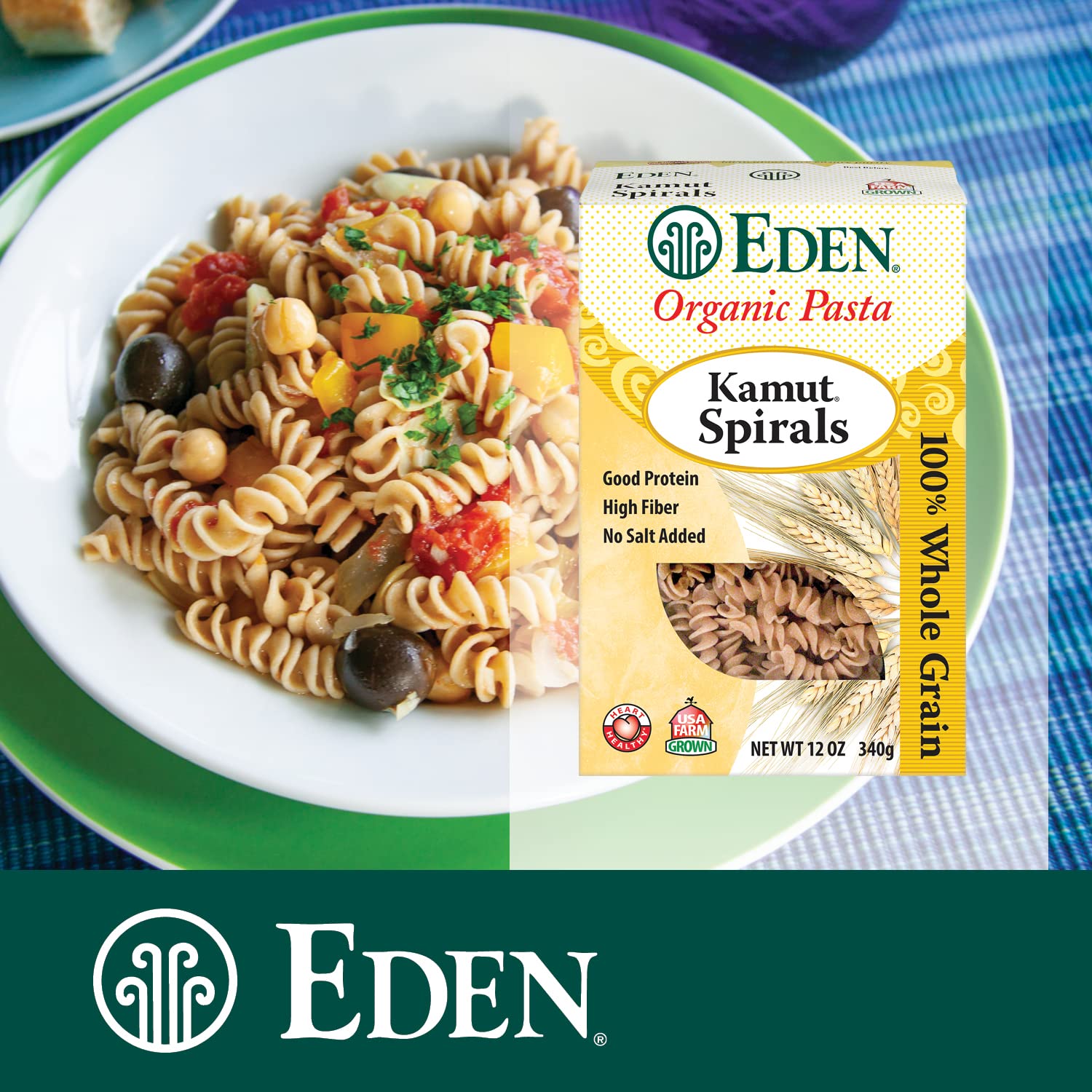Eden Organic back of box with printed recipe and plated photo included