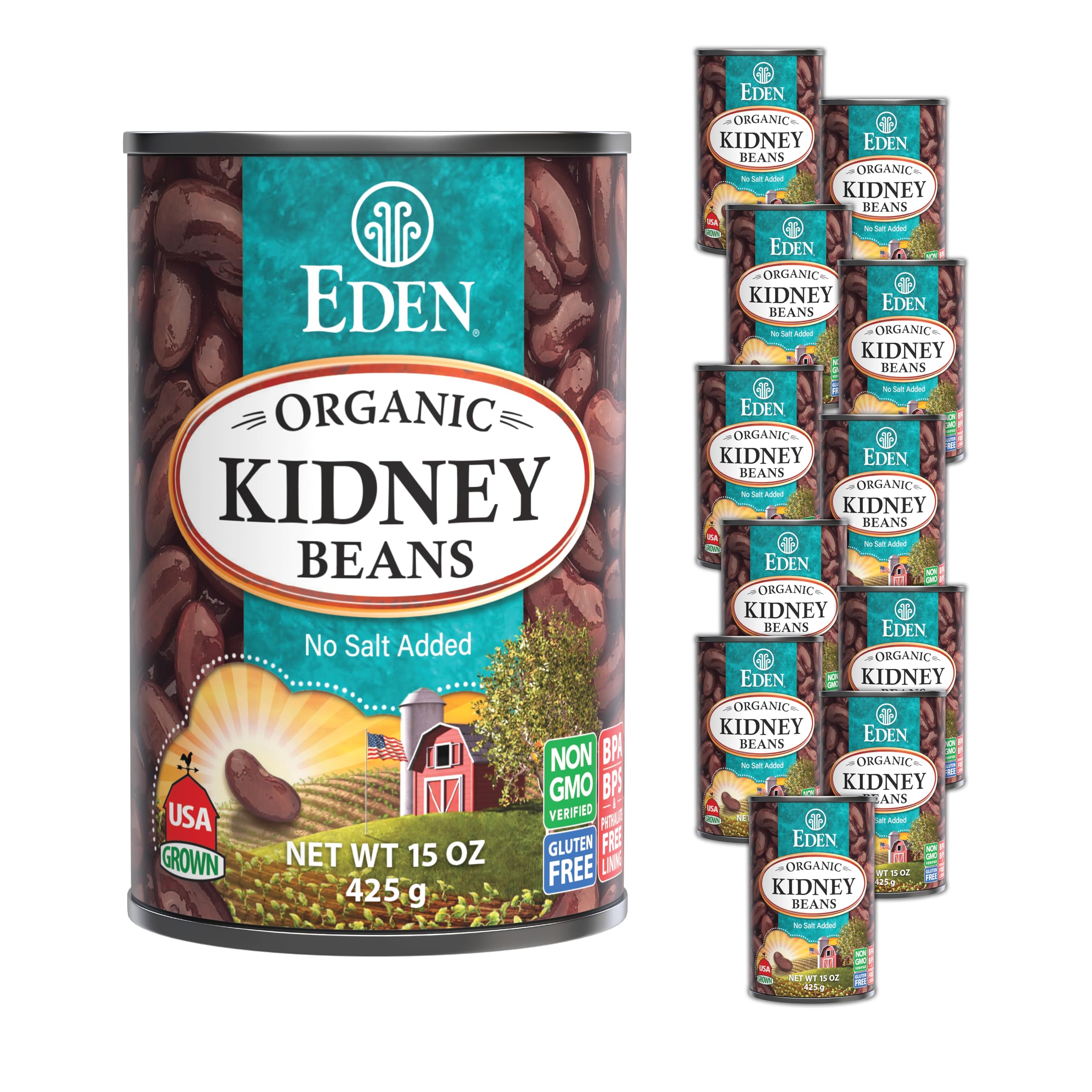 Eden Organic front packaging showing 12-pack and no salt added benefit