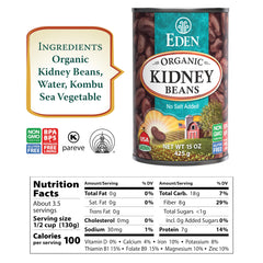 Eden Organic open can showing cooked kidney beans ready to use