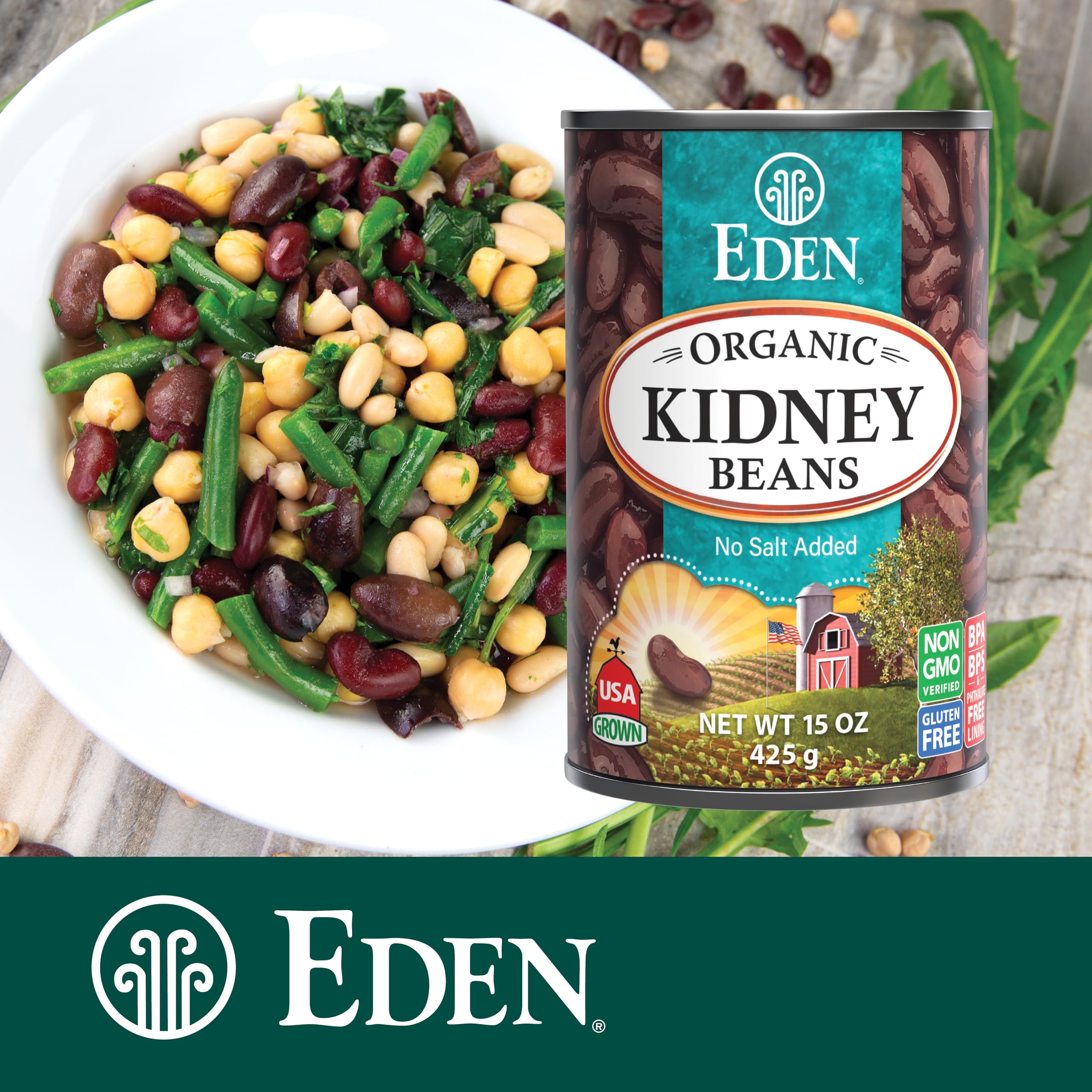 Eden Organic beans mixed in salad illustrating added protein benefit