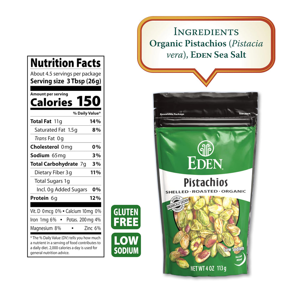 EDEN pistachios in wooden bowl ready to snack and share on hikes